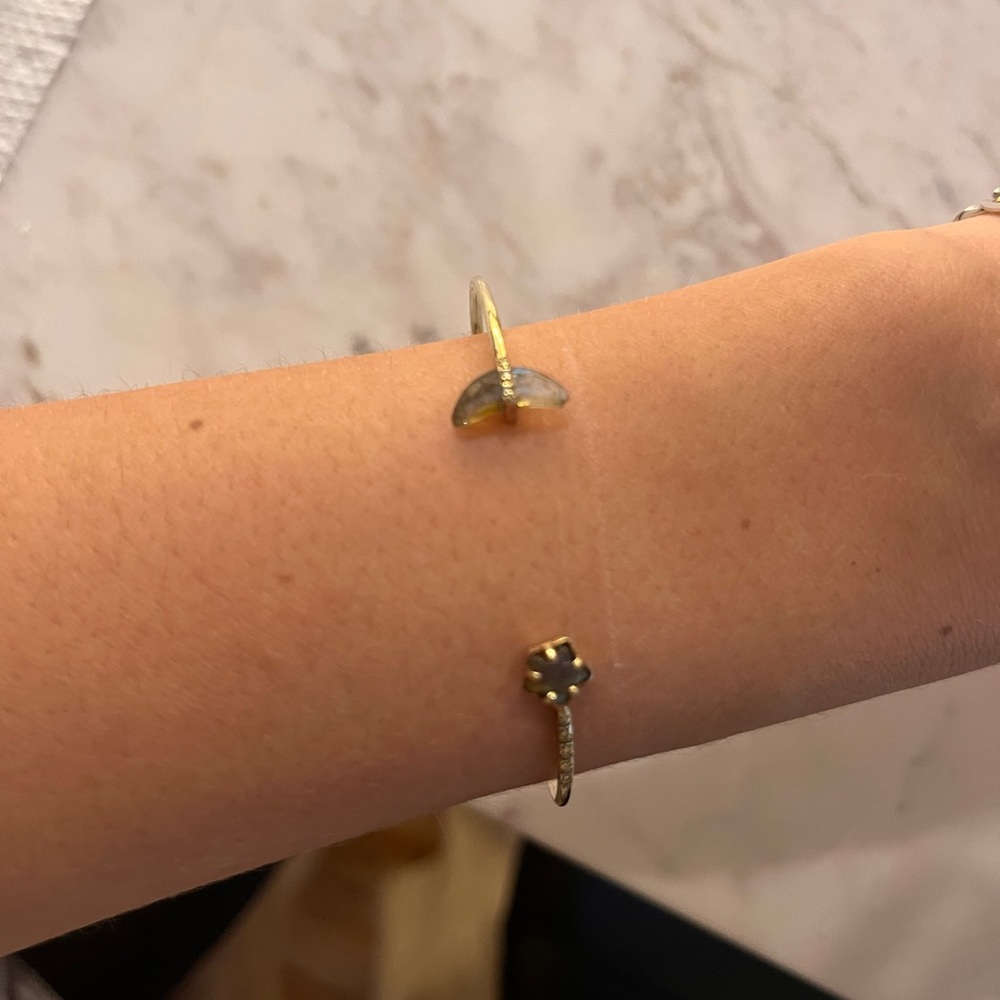 Chan Luu 14k gold plated sterling silver cuff with labradorite and diamonds